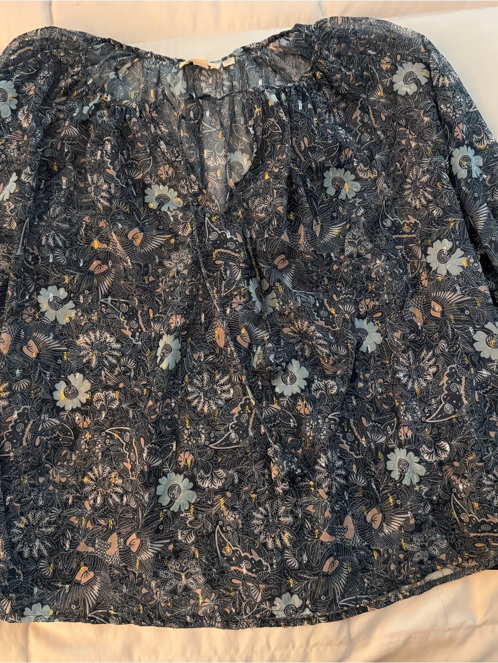 Shimmery Floral Navy with Blue Tones Blouse with Detachable Cami.